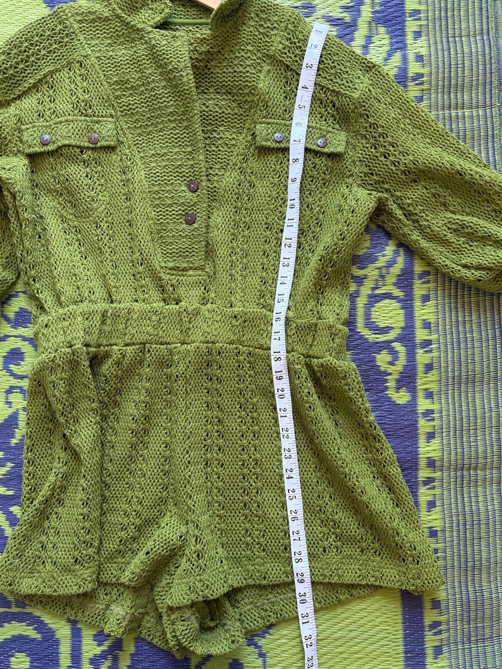 Free People Beach Ryan Knit Crochet Romper One Piece Olive Green Size Medium - Picture 7 of 7
